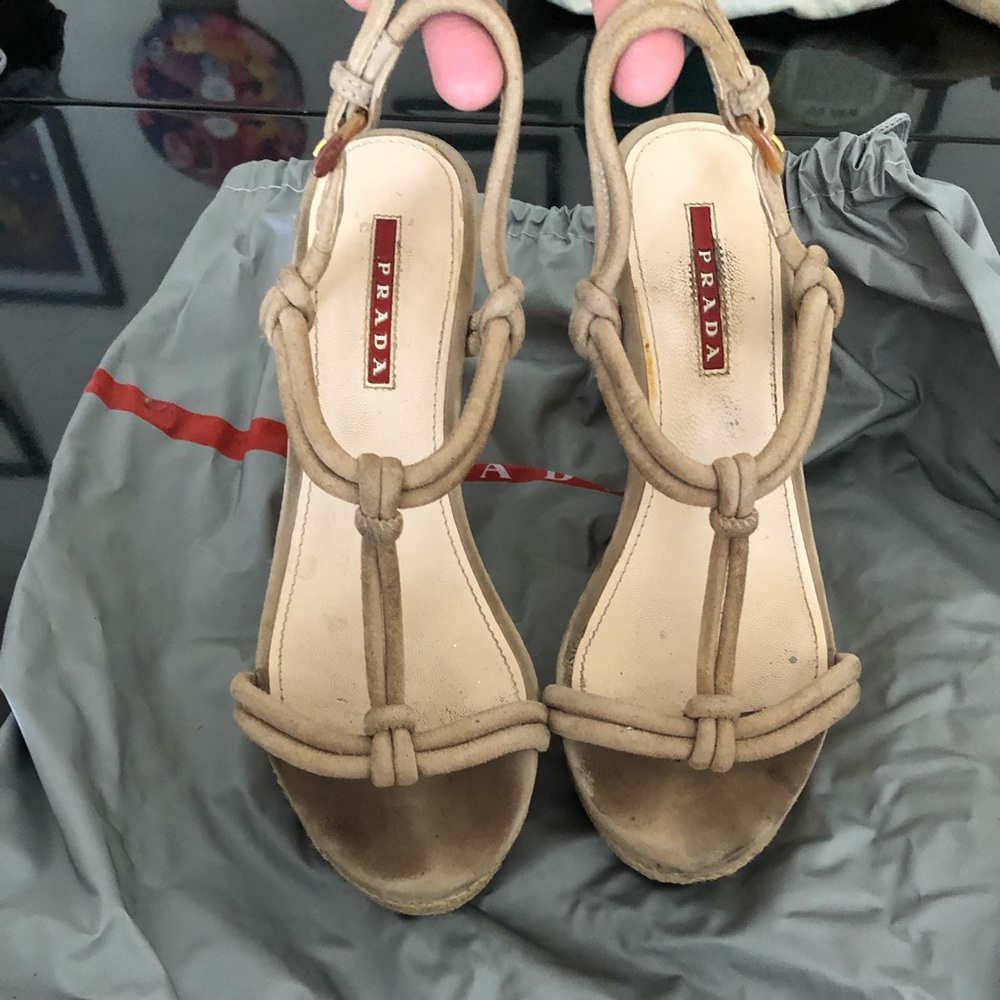 Suede Prada platform heels